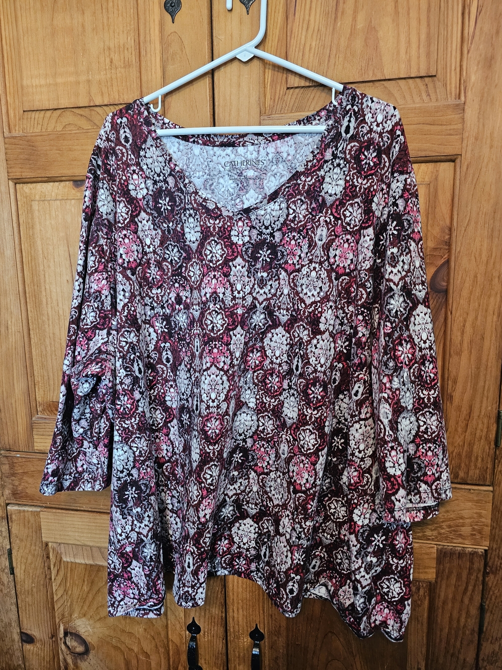 Catherines Suprema Women's Pink & Black Printed V-Neck Tunic Top 4x